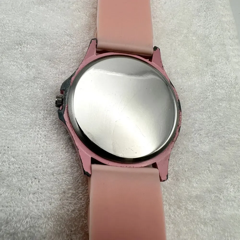 Geneva Pink Quartz Watch Crystal Bezel Silicone Strap Ladies Unisex